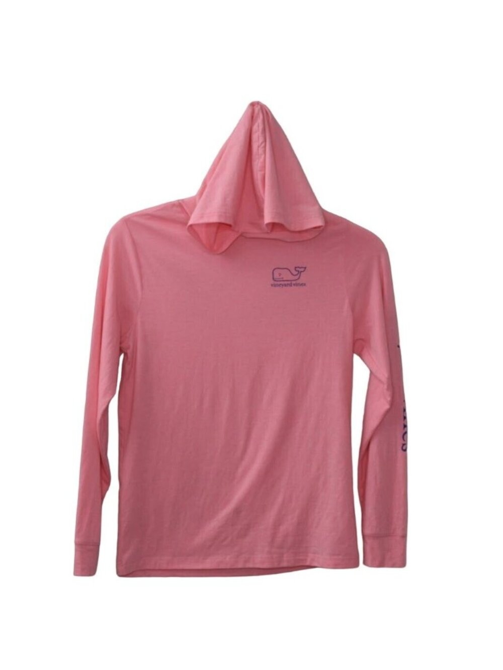 Vineyard Vines Whale Logo Hooded T-Shirt Girls Medium Pink Long Sleeve Tee Shirt